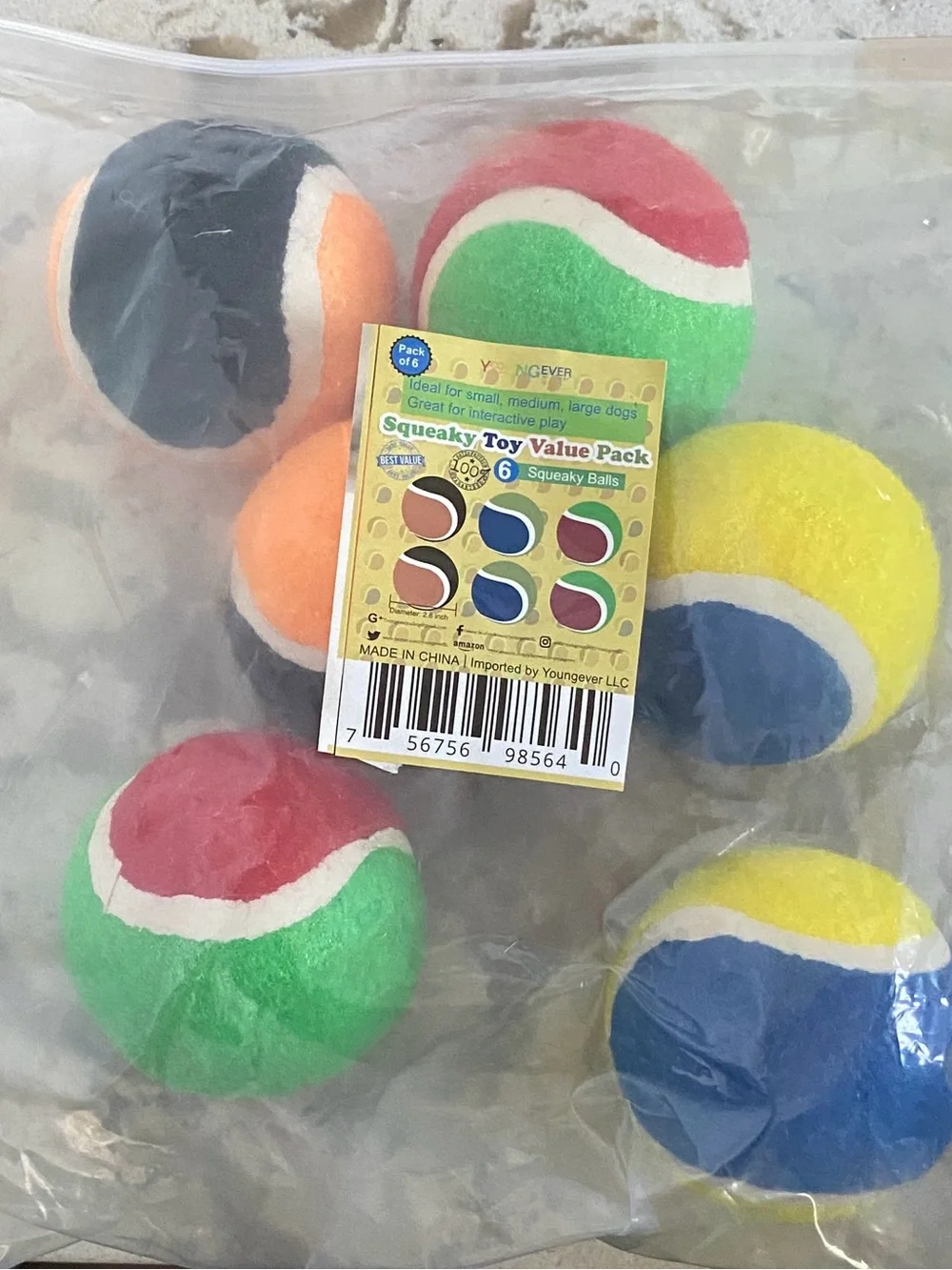 Colorful Two-Tone Dogs Toy Balls - Pack of 6